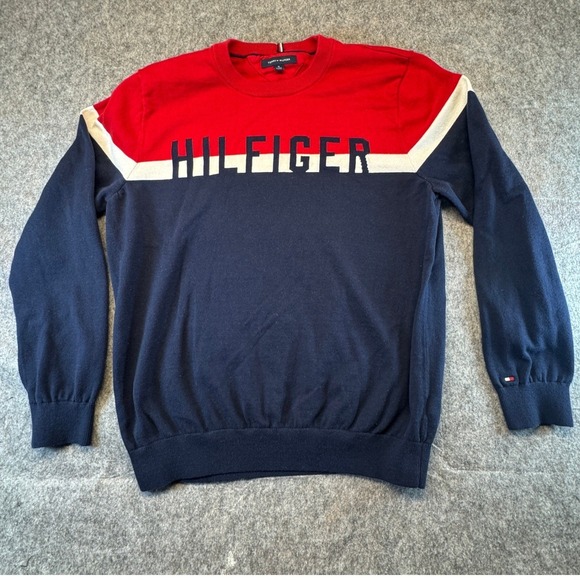 Tommy Hilfiger Other - Tommy Hilfiger Mens Crew Neck Sweater Red Navy White Color Block Logo XL